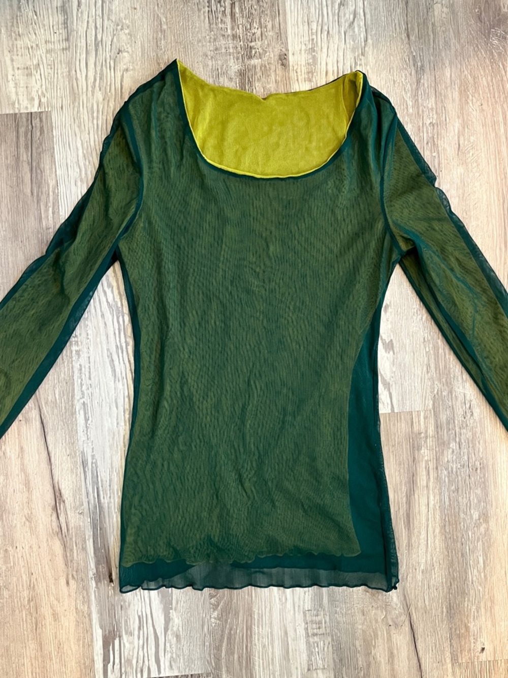 Sheer Green Long Sleeve Scoop Neck Top